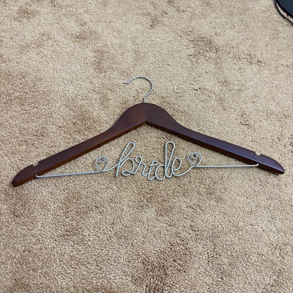 Bridal Brown Wooden Bride Hanger for Wedding Dress Cursive